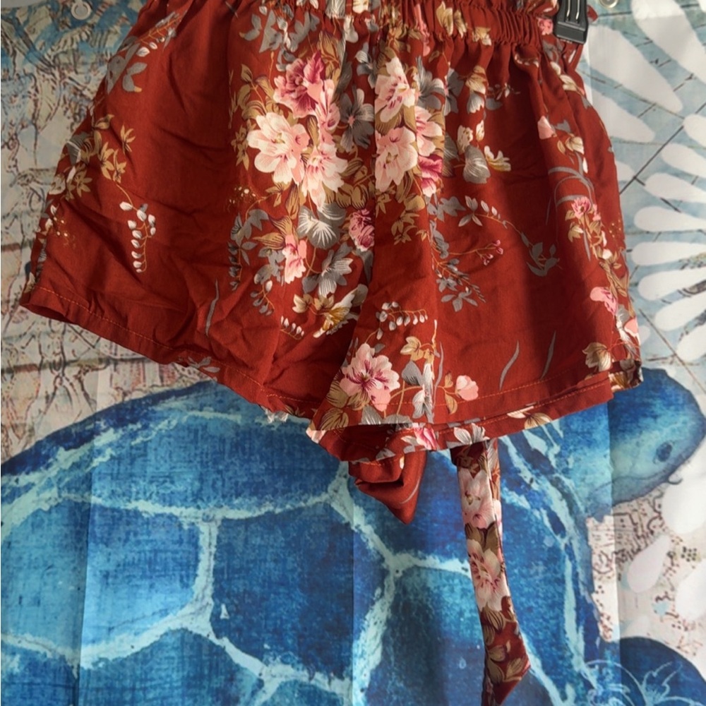 Brownish red Floral Skirt with Crochet Top - Picture 2 of 3